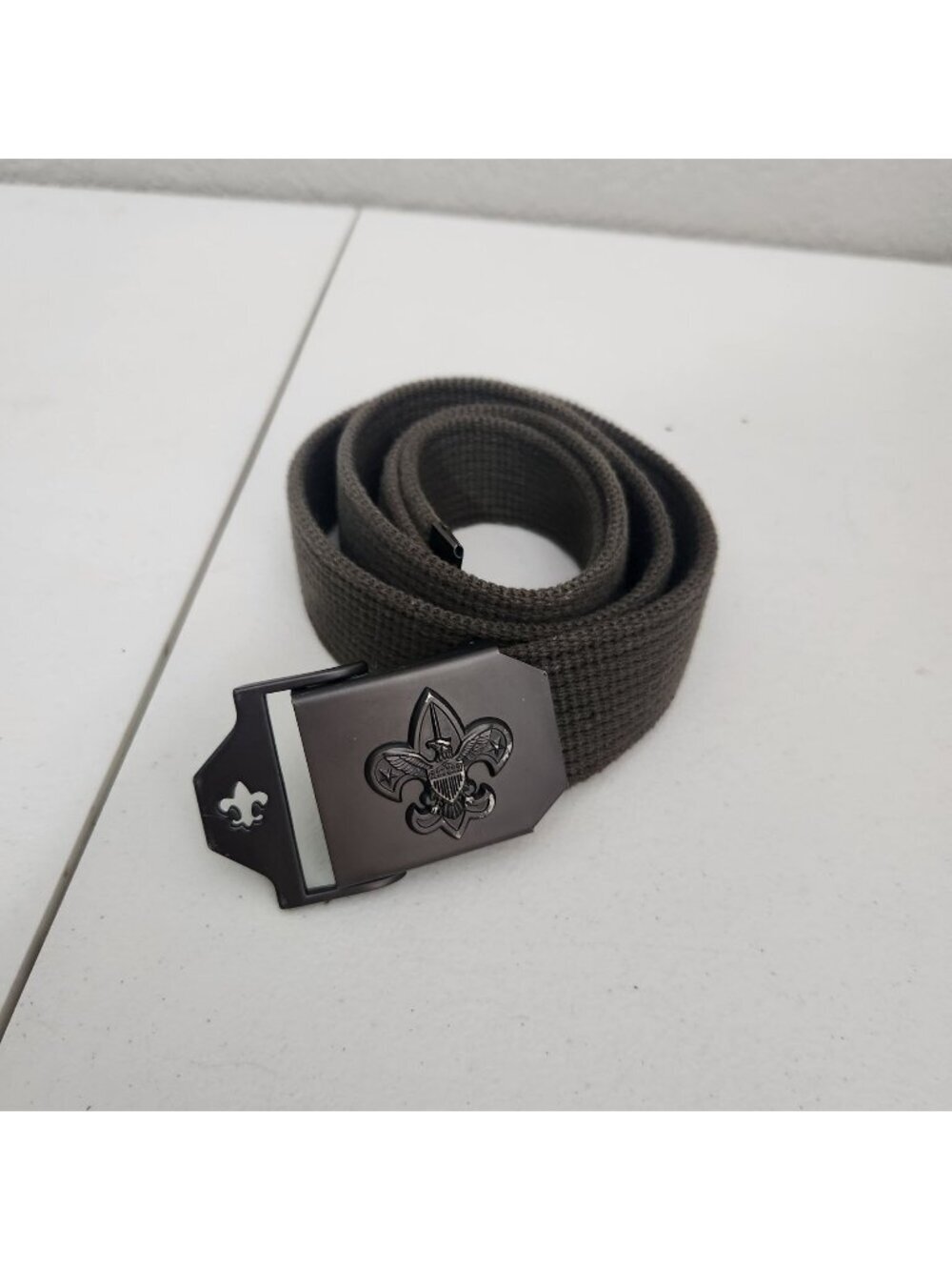 Boy Scouts Of America Olive Green Canvas Belt With Metal Buckle Logo Design 41 I